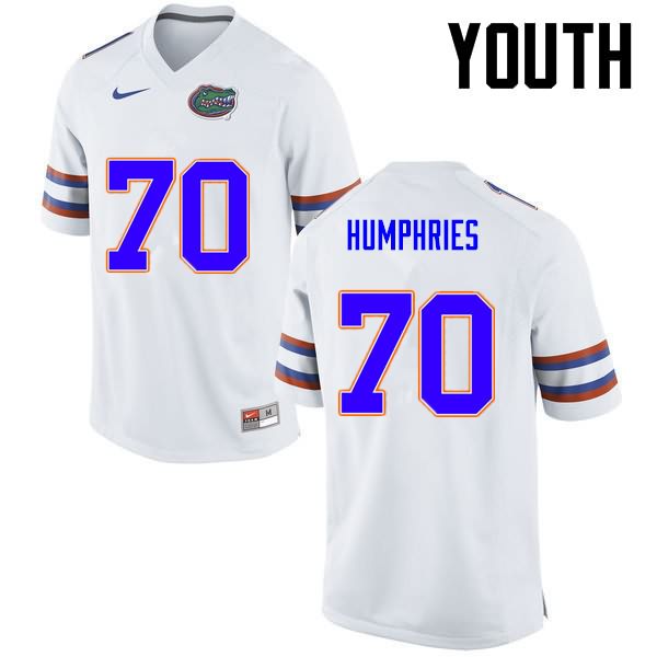 NCAA Florida Gators D.J. Humphries Youth #70 Nike White Stitched Authentic College Football Jersey JSK6864LT